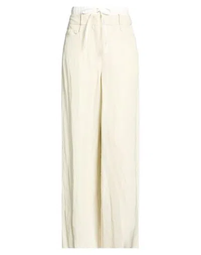 Masnada Woman Pants Ivory Size 2 Viscose, Linen In Neutral