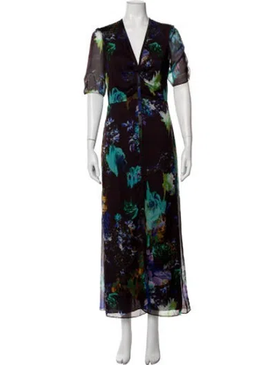 Pre-owned Mason Floral Print Long Dress In Green/purple