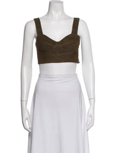 Pre-owned Masscob Linen Square Neckline Crop Top In Green