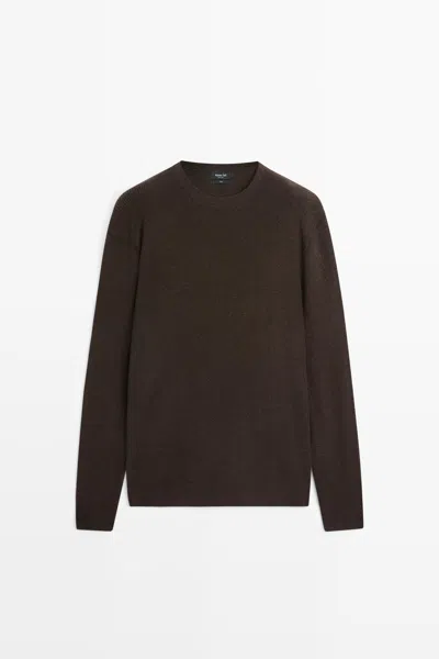 Massimo Dutti 100% Cotton Mouliné Round Neck Sweater In Brown