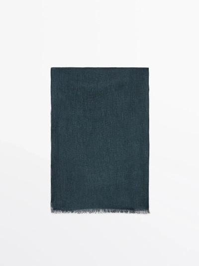 Massimo Dutti 100% Linen Scarf In Petroleum