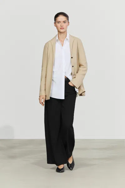 Massimo Dutti Fitted Linen Blend Blazer In Neutral
