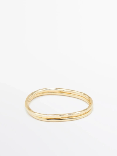 Massimo Dutti Set Of Textured Asymmetric Bracelets In Gold