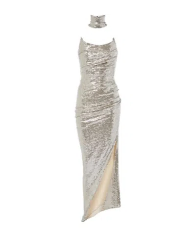 Maticevski Exhilarate Gathered Sequined Gown In Gray