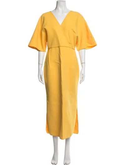 Pre-owned Maticevski V-neck Midi Length Dress In Yellow