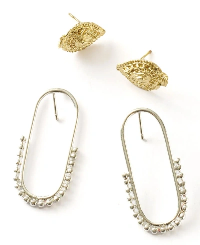 Matr Boomie Bhavani Hoop Shield Stud Earrings In Brass