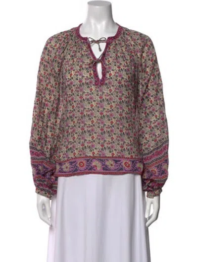 Pre-owned Matta Floral Print Tie Neck Blouse In Pink