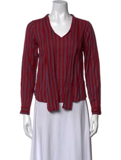 Pre-owned Matta Striped V-neck Top In Red