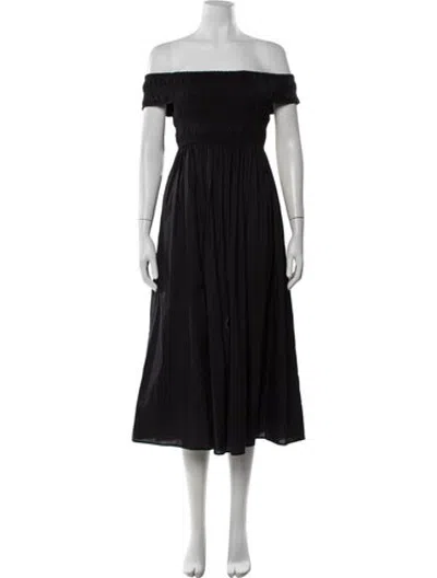 Pre-owned Matteau Off-the-shoulder Midi Length Dress In Black