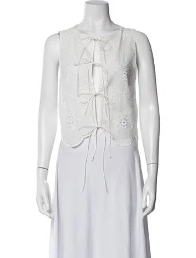 Pre-owned Matteau Tie Neck Sleeveless Top In White
