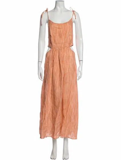 Pre-owned Matthew Bruch Linen Long Dress W/ Tags In Orange/white