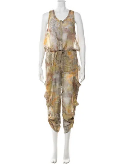 Pre-owned Matthew Williamson Vintage Silk Jumpsuit In Gold