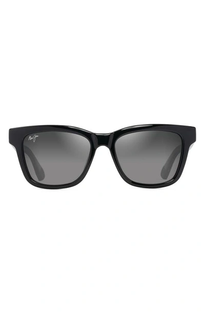 Maui Jim Hanohano 53mm Gradient Polarizedplus2® Sunglasses In Shiny Black W/trans Light Grey