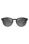 Maui Jim Hiehie 50mm Gradient Polarizedplus2® Small Round Sunglasses In Shiny Black W/trans Light Grey
