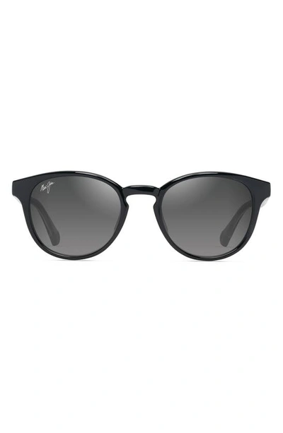 Maui Jim Hiehie 50mm Gradient Polarizedplus2® Small Round Sunglasses In Shiny Black W/trans Light Grey