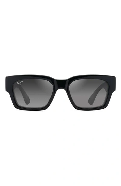 Maui Jim Kenui 53mm Polarizedplus2® Square Sunglasses In Shiny Black/ Light Grey