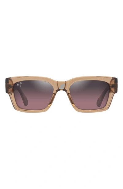 Maui Jim Kenui 53mm Polarizedplus2® Square Sunglasses In Shiny Trans Light Brown
