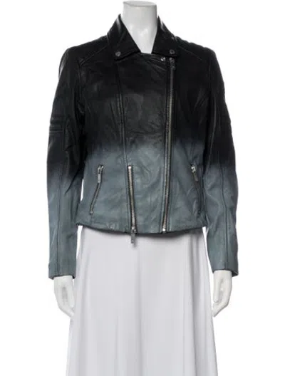 Pre-owned Mauritius Lamb Leather Biker Jacket W/ Tags In Blue