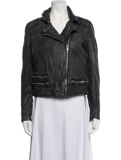 Pre-owned Mauritius Lamb Leather Biker Jacket W/ Tags In Grey