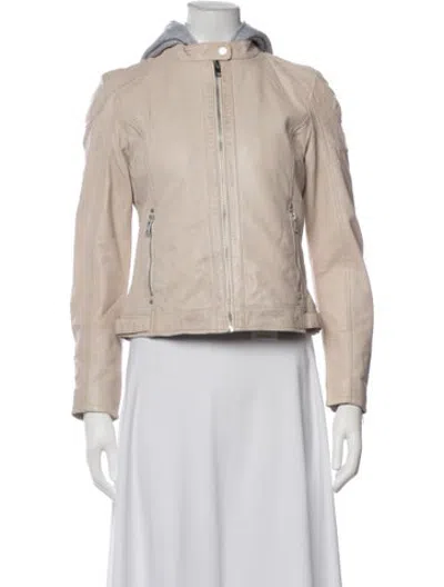 Pre-owned Mauritius Lamb Leather Biker Jacket W/ Tags In Neutrals