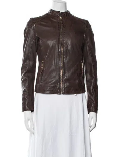 Pre-owned Mauritius Lamb Leather Jacket In Brown