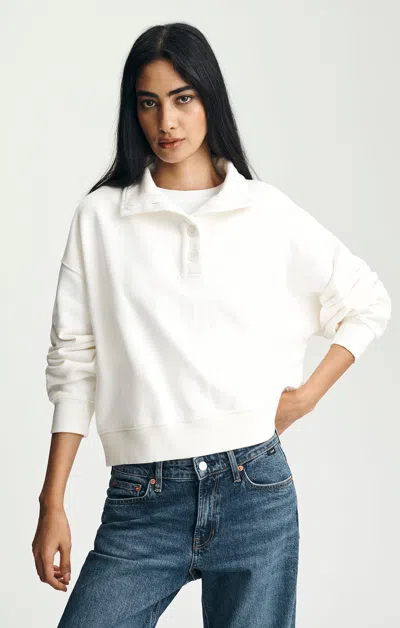 Mavi Funnel Neck Henley Sweatshirt In Antique White
