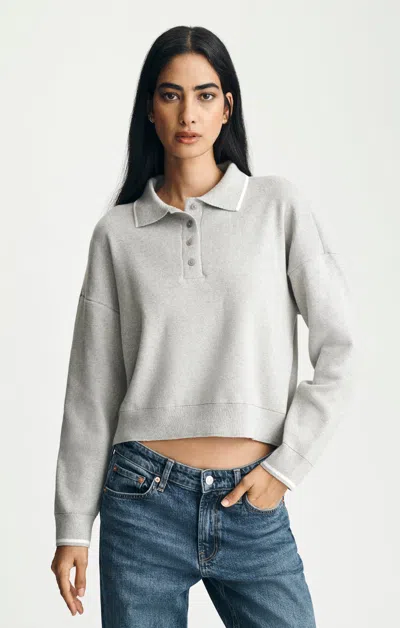 Mavi Knitted Polo In Mid Grey Melange In Gray