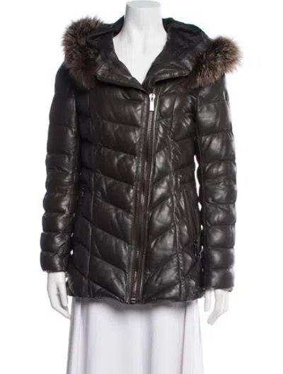 Pre-owned Max & Moi Lamb Leather Down Coat In Brown