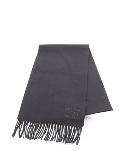 Pre-owned Max Mara 2020s Logo Fringed Scarf In Black