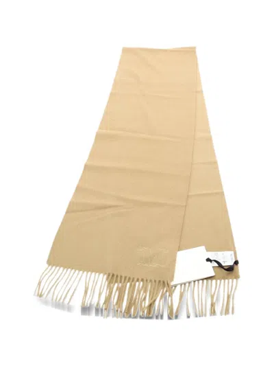 Pre-owned Max Mara 2020s Monogram-embroidered Fringed Scarf In Green