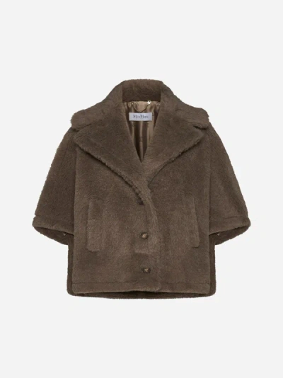 Max Mara Accessori Aleggio Teddy Fabric Cape In Brown