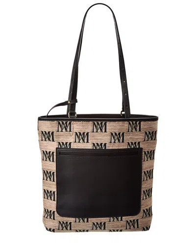 Max Mara All-over Logo Print Leather-trim Tote In Beige
