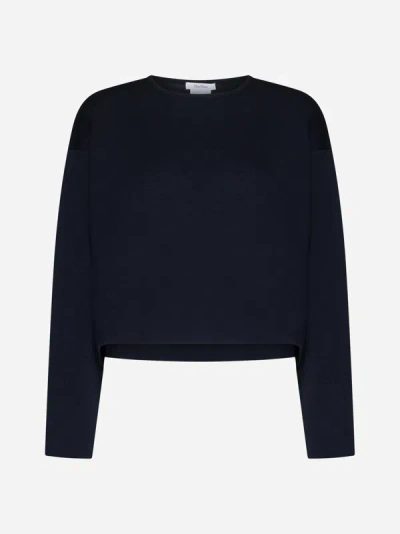 Max Mara Angelo Round Neck Wool Top In Navy Blue