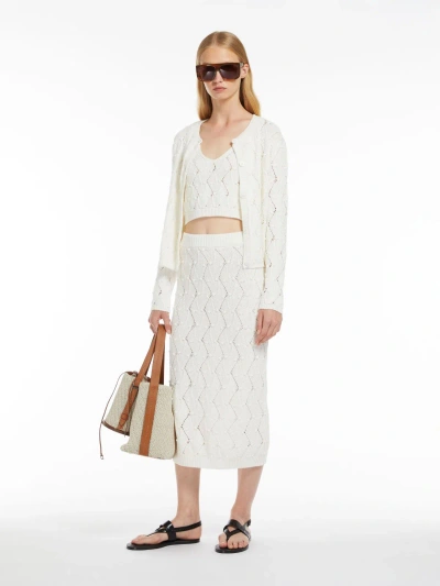 Max Mara Argyle Cotton-blend Pencil Skirt In White