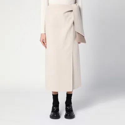 Max Mara Beige Wool And Cashmere Midi Skirt In White