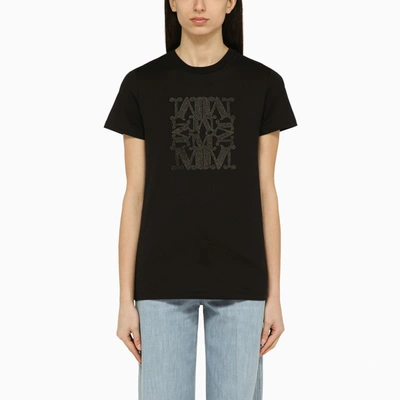 Max Mara Black Cotton T-shirt With Logo In White