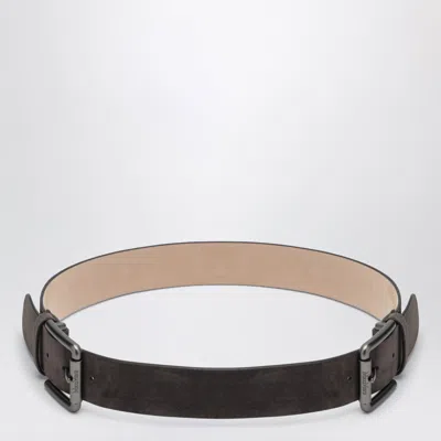 Max Mara Brown Studded Suede Calfskin Belt With Double Metal Pin Buckle