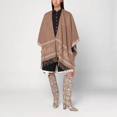 Max Mara Camel Color Jacquard Wool Poncho