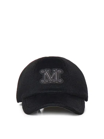 Max Mara Cashmere Drap Baseball Hat In Black