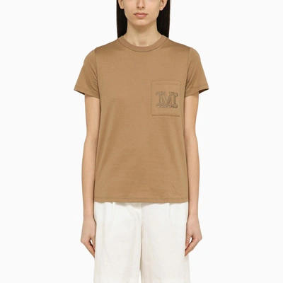 Max Mara | Clay-coloured Cotton T-shirt With Logo In White
