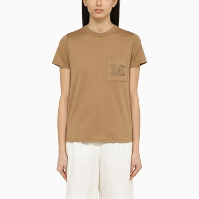 Max Mara Clay-coloured Cotton T-shirt With Logo In Beige