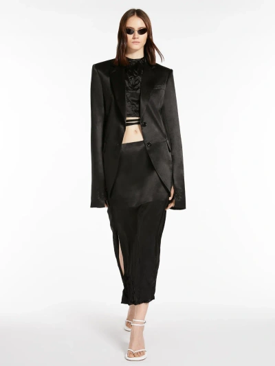 Max Mara Crinkle-look Calf-length Skirt In Black