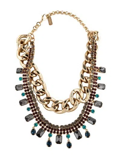 Pre-owned Max Mara Crystal Curb Chain Double Strand Collar Necklace, 20.5" In Black/blue/grey