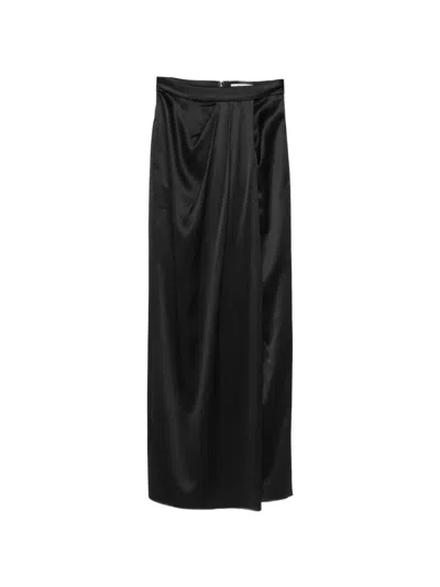 Max Mara Draped Satin Midi Skirt In Black