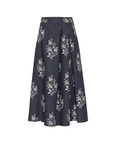 Max Mara Floral Print Midi Skirt In Indaco Reattivo Stampa Fiore