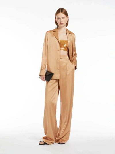 Max Mara Flowing Satin Trousers In Hazelnut Brown