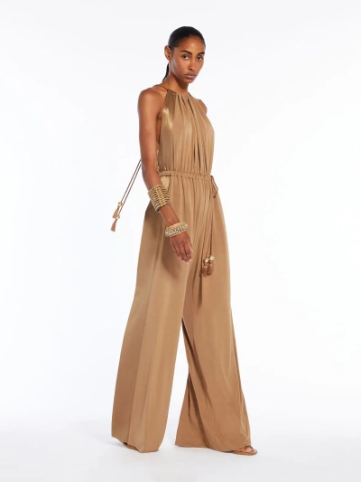 Max Mara Camel Brown Drawstring Waistband Silk Jumpsuit
