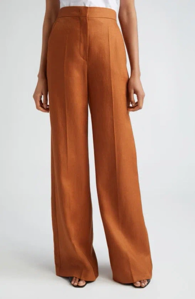 Max Mara Hangar Linen Twill Wide Leg Pants In Brown