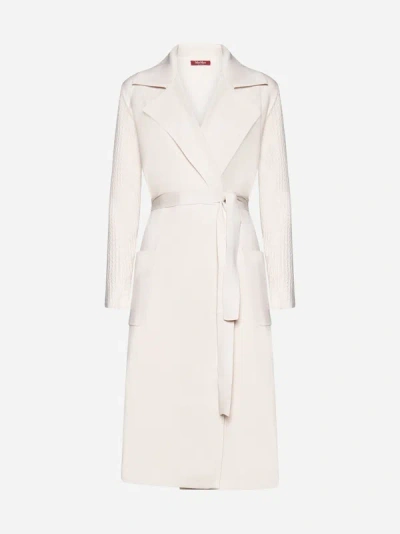 Max Mara Hello Cable Knit Wool & Cashmere Coat In Nude