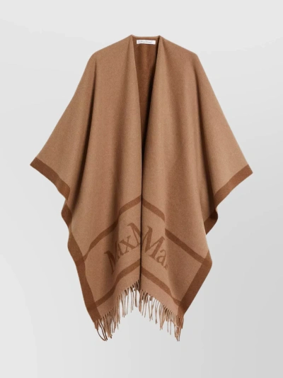 Max Mara Jacquard Fringed Wool Scarf In Beige